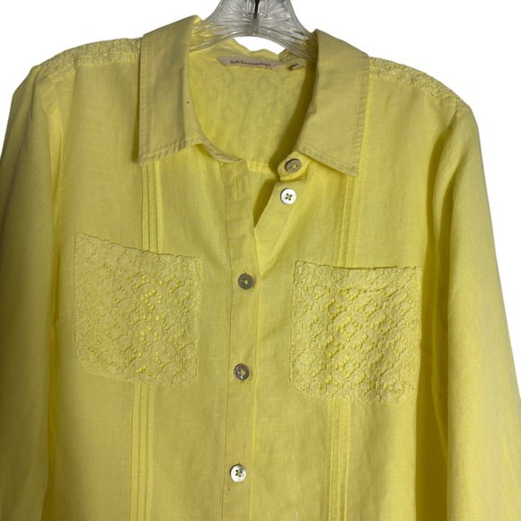 SOFT SURROUNDINGS Button-Up Iris Linen Blend Shirt in Surf Spray Yellow Size M - Picture 3 of 6